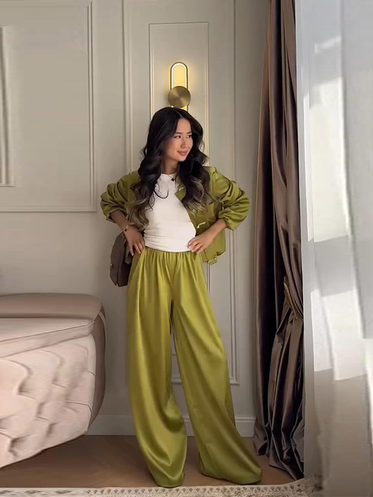 Ensembles décontractés manteau et pantalon pour femme, coupe ample, manches longues, simple boutonnage, taille élastique avec nœud, nouvelle collection printemps 2026, ensemble uni pour femme