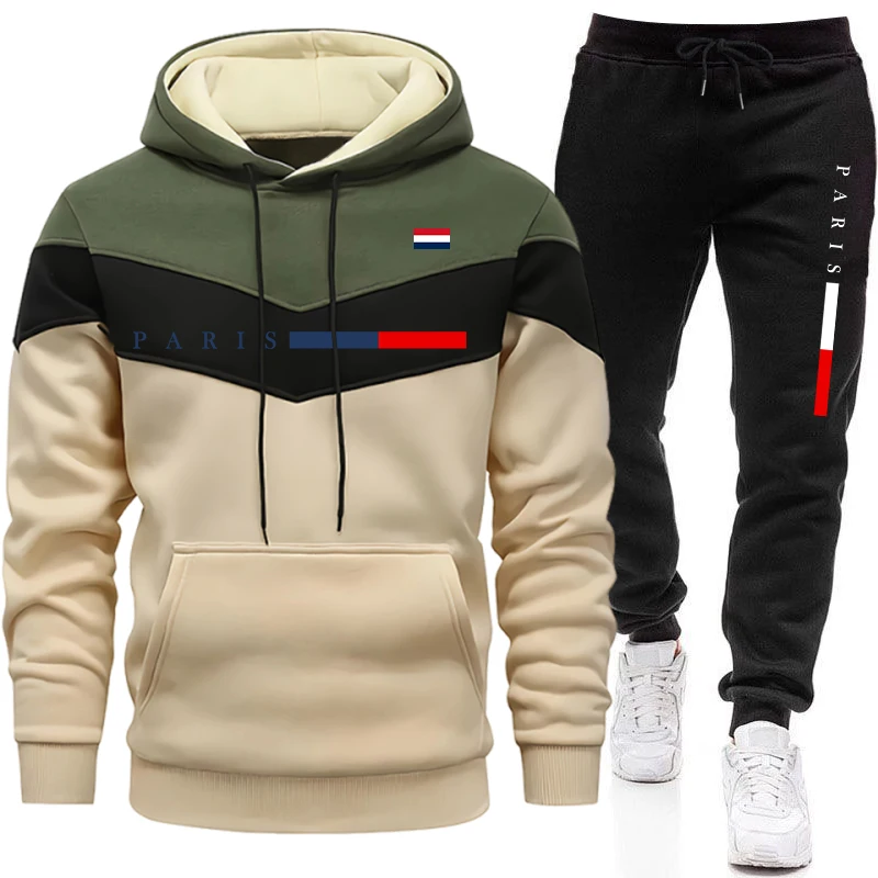 Nouvelle Collection 2026 : Ensemble Homme Tendance – Sweat à Capuche et Pantalon de Jogging Imprimé Paris – Tenue Décontractée Urbaine et Sportive