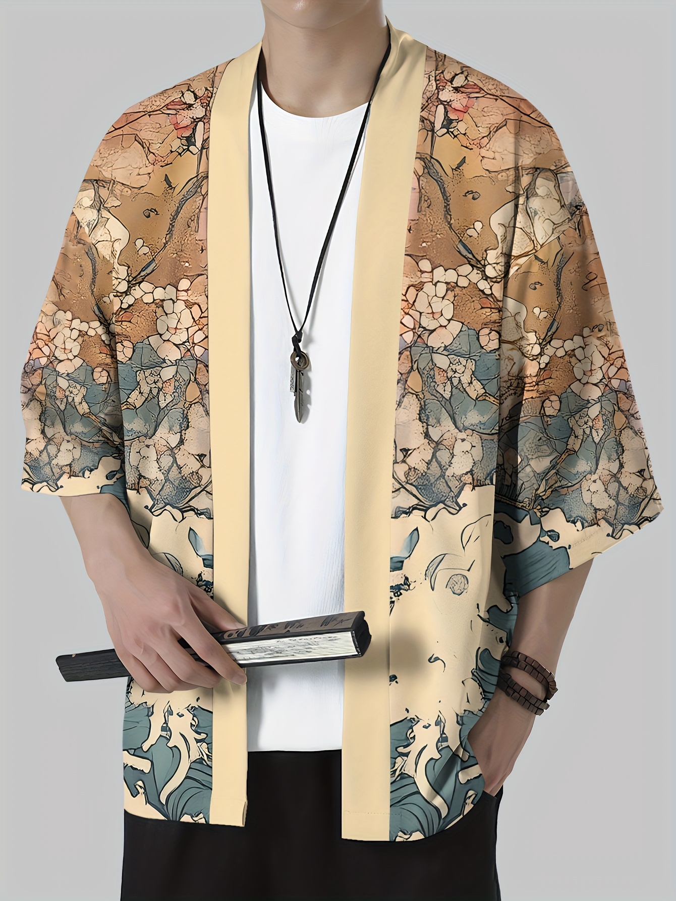Kimono japonais pour homme 2026 – Robe Yukata traditionnelle japonaise à motifs culturels en relief – Vêtement japonais décontracté et ample