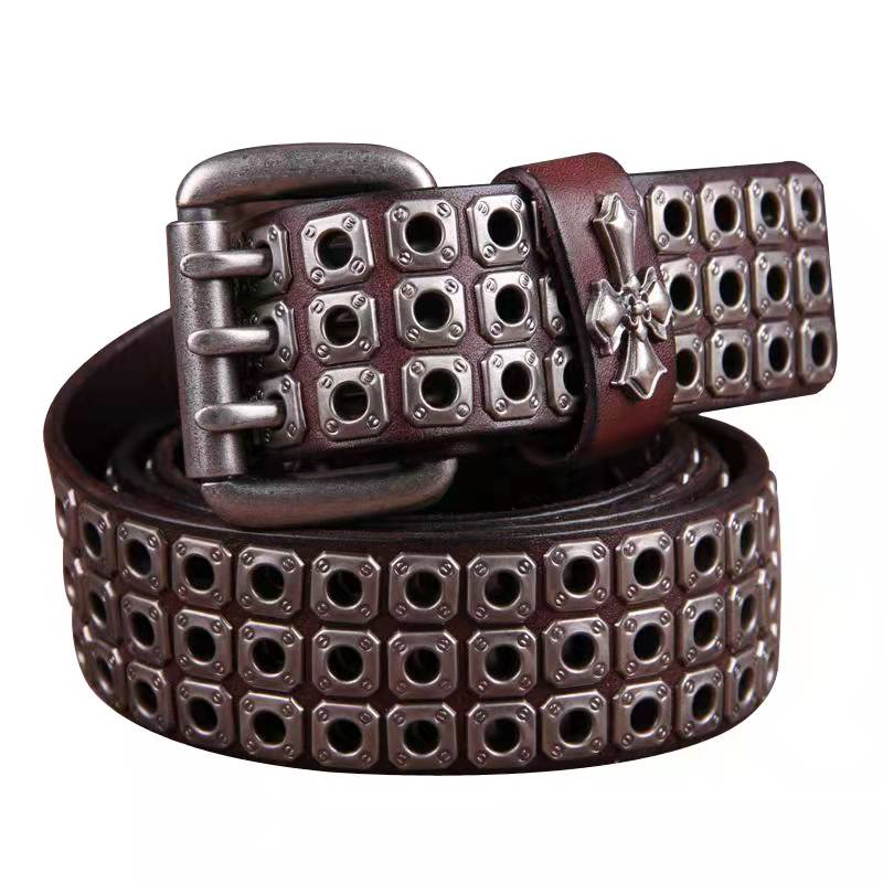 Ceinture de style Heavy Metal cloutée, en cuir fait main, style Pank Rock, pour hommes, en cuir de vache, ceinture tactique rétro, ceinture pour jeans