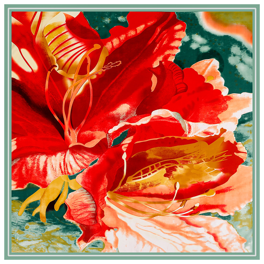 Foulard carré 130 soie pour femme, châle, Bandana, peinture à l'huile, fleurs peintes à la main, Design de mode, 100% cm