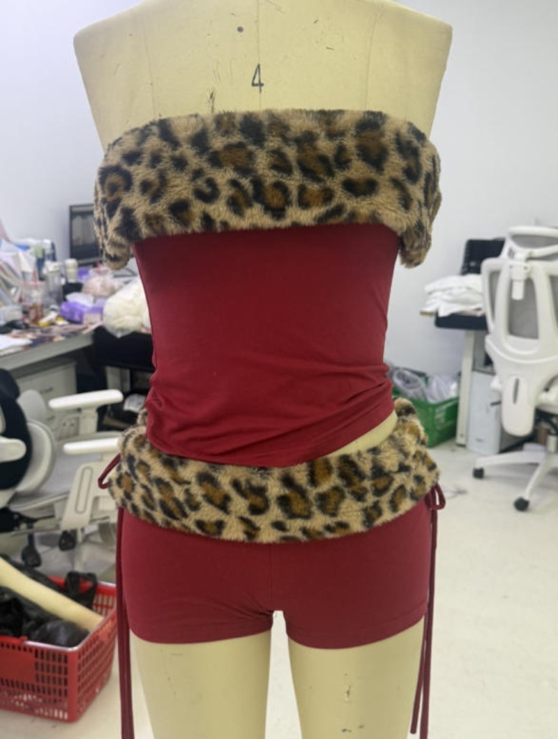 Ensemble léopard Vintage pour femmes, écharpe courte en fourrure Y2k, écharpe à lacets, Sexy, sans bretelles, Design épissé, débardeur, jupe trapèze taille basse