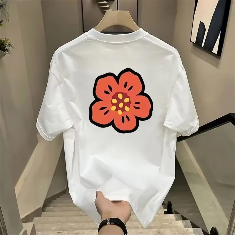 T-shirt Unisexe en Coton à Manches Courtes Motif Fleur Cartoon 2026 – Marque de Luxe Streetwear – Hauts T-shirt Homme