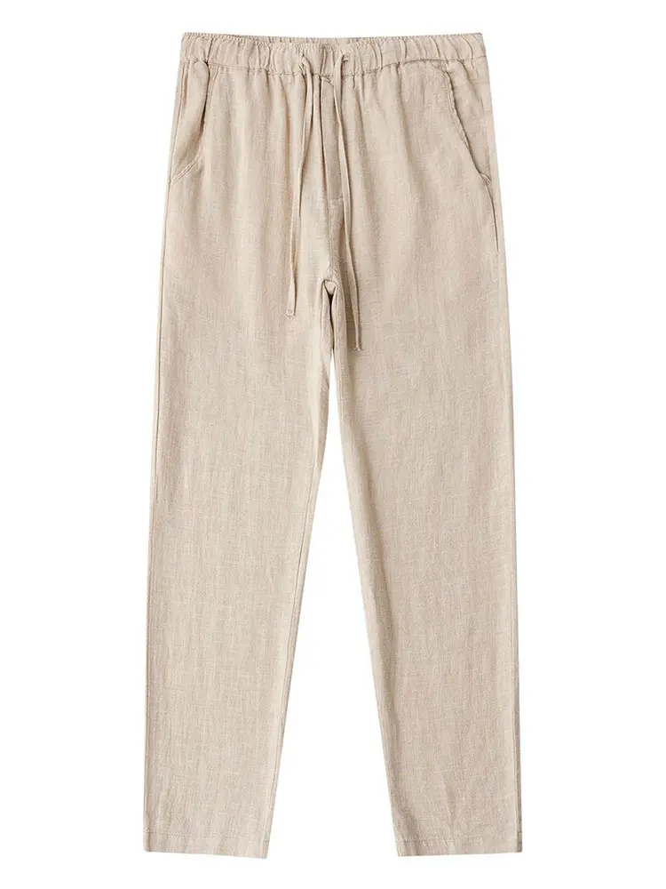Pantalon Chino décontracté en coton et lin pour hommes, jambes larges, léger, Baggy, survêtement en coton, pour la marche, le travail