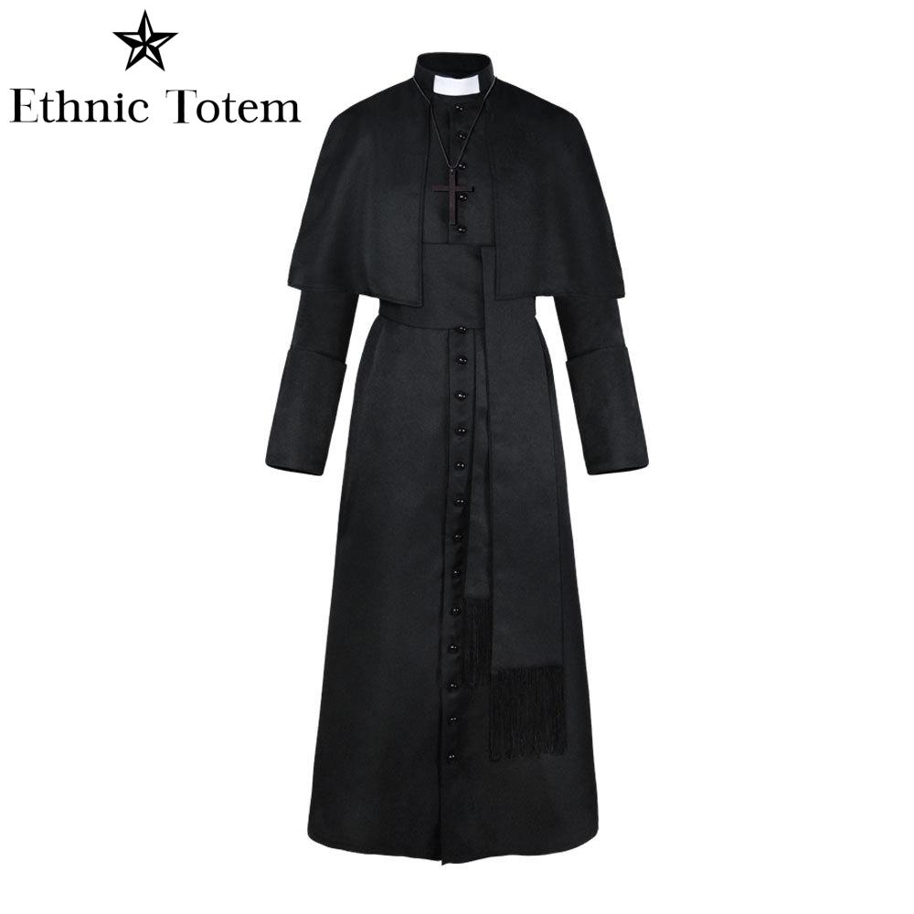 Uniforme de prêtre Vintage médiéval, Robe d'halloween pour hommes, Cape de pasteur de papa, Costume de Cosplay, Robe de moine de la Renaissance, ensembles de clergé