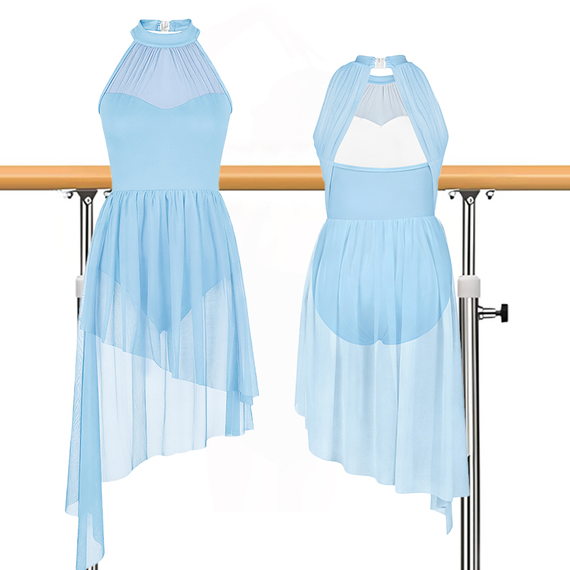 Costume de danse lyrique pour femmes adultes, robe de danse contemporaine lyrique sans manches, asymétrique, fluide, vêtements de danse de ballet