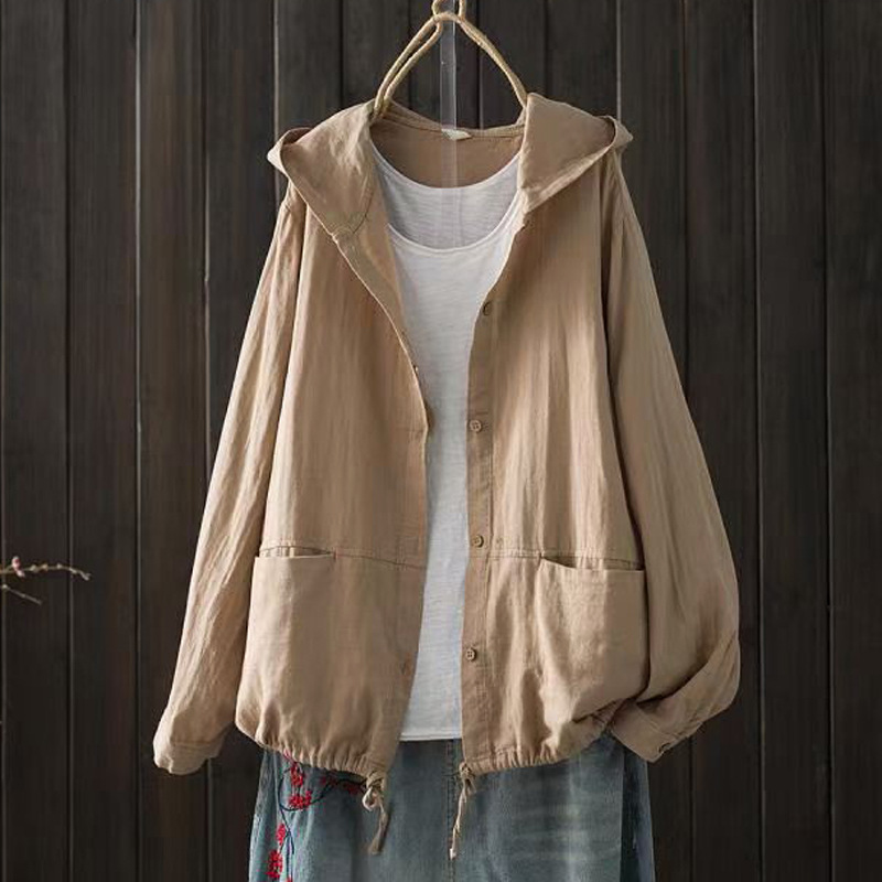 Cardigan à Capuche en Coton à Manches sulfpour Femme, Chemisier de Grande Taille, Chemises Solides, Style Japonais, Vêtements de Médicaments