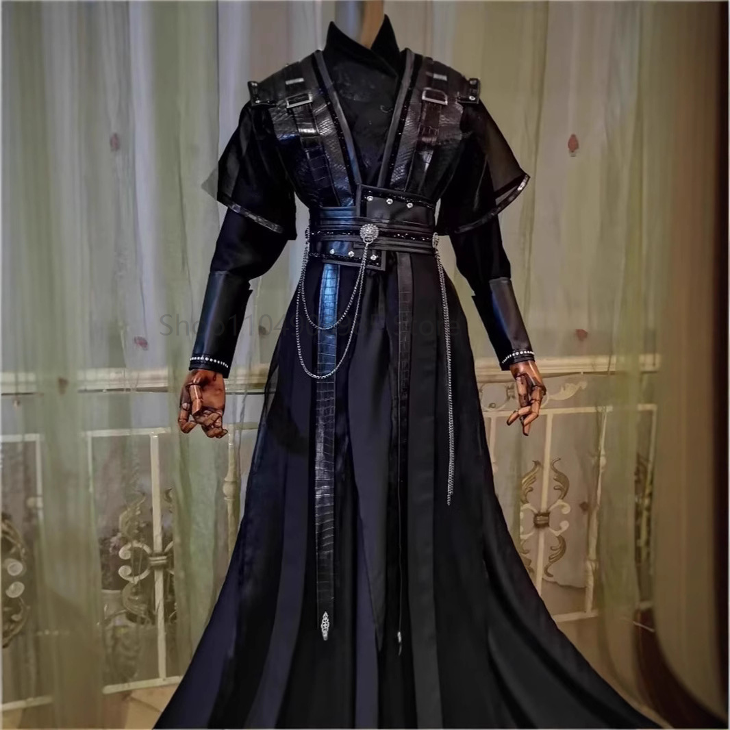 Costume traditionnel chinois Hanfu noir gothique foncé pour homme, tenue de cosplay moderne, costume de scène d'épée