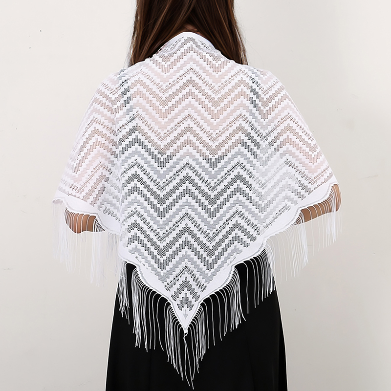 Écharpe triangulaire à glands élégants pour femmes, châles de prière en polyester, écharpe en dentelle pure pour documents d'église, écharpes de mariage, châle transparent