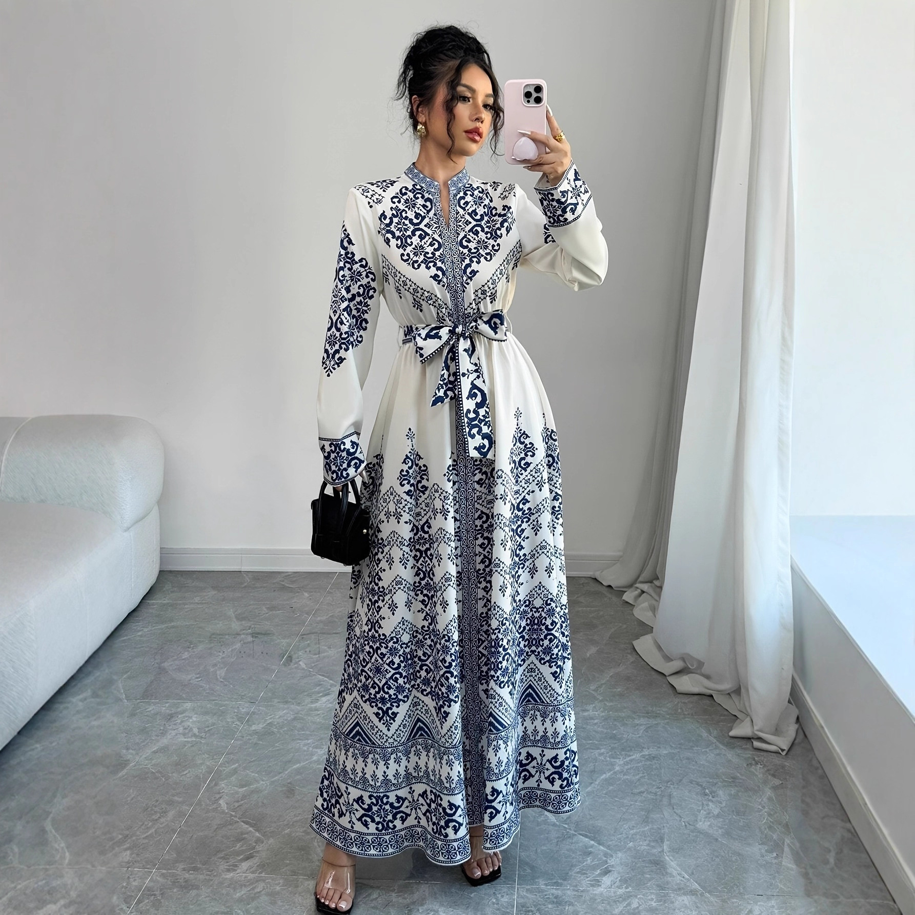 Robe imprimée pour femme Eid, Abaya musulmane, Jalabiya, Robes longues Ramadan, Robes de soirée à lacets, Robe longue arabe, Caftan Maroc Dubaï