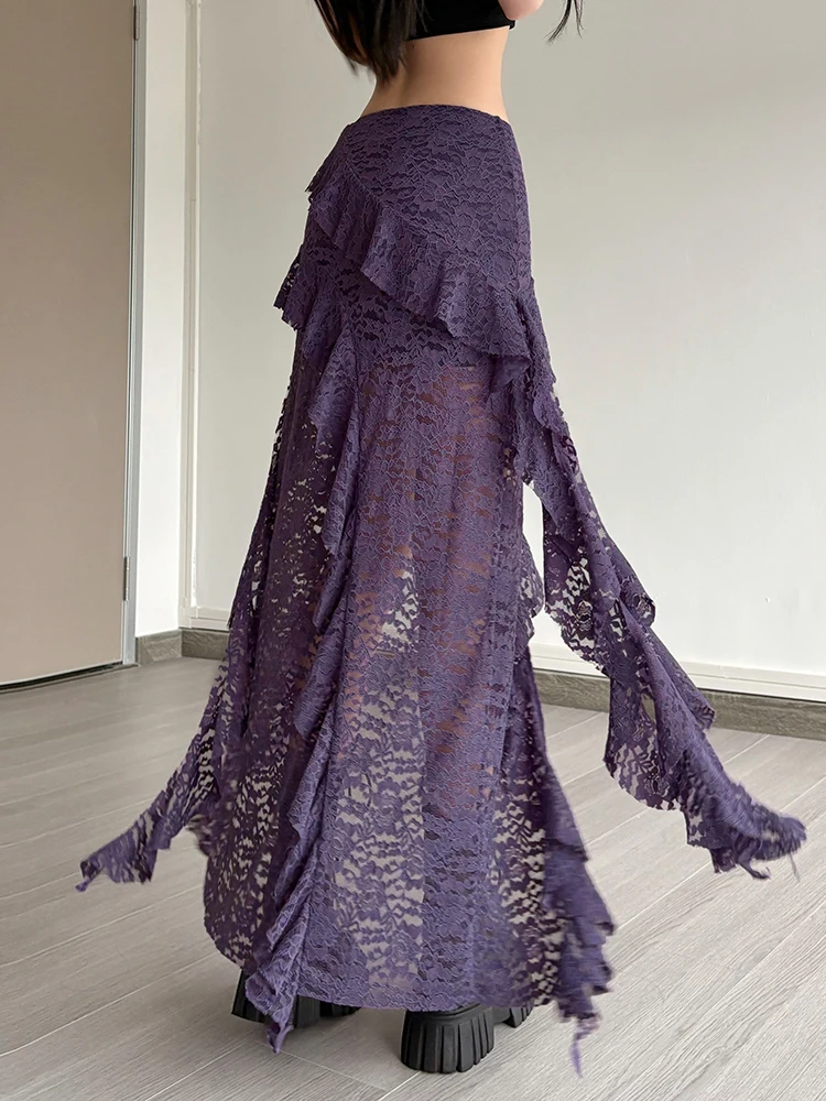 Jupes d'été pour femmes, ourlet irrégulier, multicouches, volants, dentelle, Patchwork, douce tendance, jupe longue, slim, polyvalente, bas, nouveau