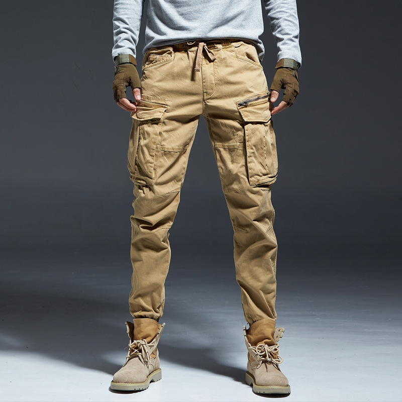 Pantalon de jogging en coton denim pour homme, pantalon cargo, taille élastique, poches, longueur de rinçage, optique d'hiver, 2020