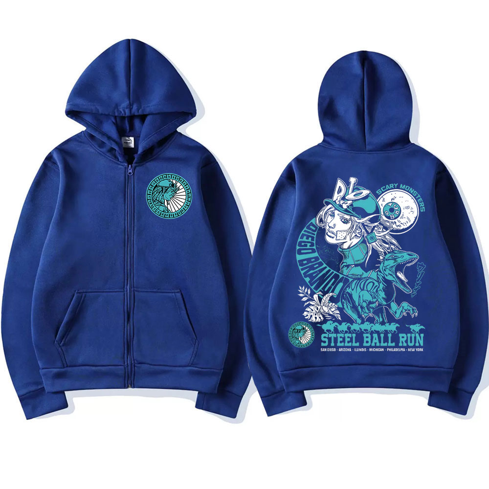 Anime Jojo Bizarre Adventure sweat à capuche avec fermeture éclair STEEL BALL RUN Diego Brando Manga sweats à fermeture éclair mode homme pulls décontractés
