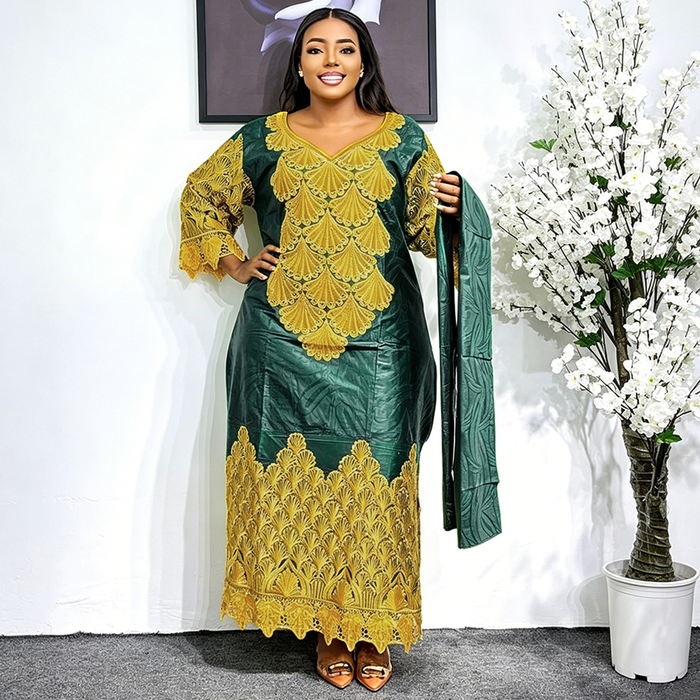 Robes longues de soirée africaines grande taille pour femmes 2026 – Nouvelle collection de robes de luxe brodées Bazin, tenues élégantes pour mariages musulmans et soirées