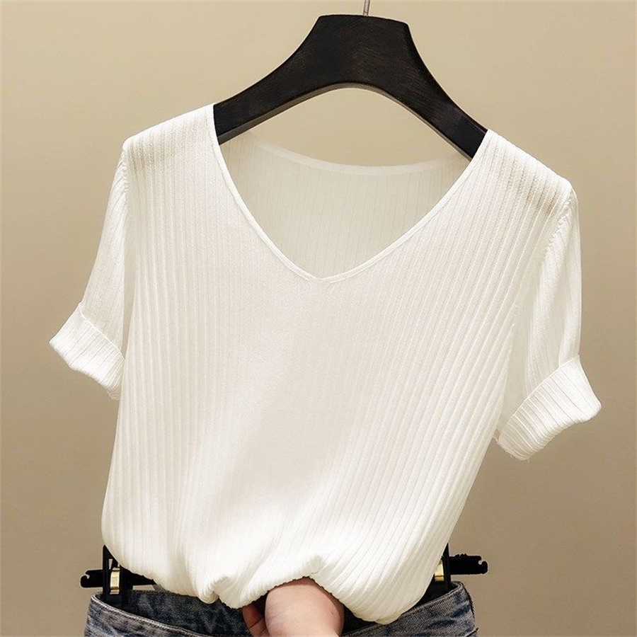 2026 Chemisier d'été femmes Blusas Mujer De Moda Verano chemisier à manches courtes col en v tricoté Blouse chemise hauts femmes Blusas