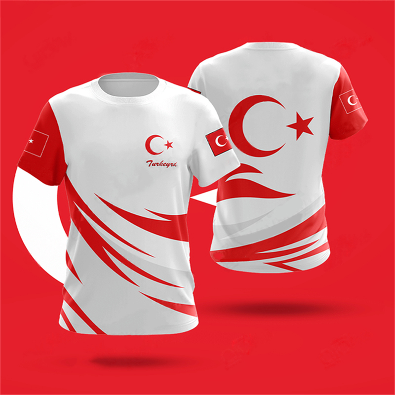 T-shirt d'été pour homme à thème drapeau turc, tendance, 3D, adapté aux sports de plein air, à l'entraînement, respirant, maillot de football