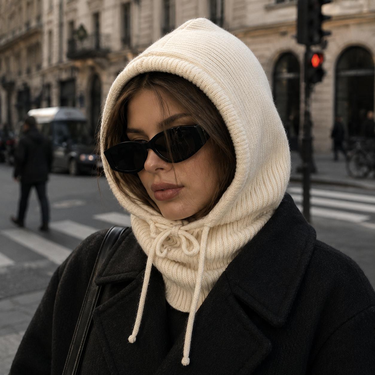 Casquettes à capuche tricotées pour hommes et femmes, cagoule d'hiver, chapeaux chauds unisexes, col de cou, cordon de serrage, Bonnet de Ski, chapeaux froids