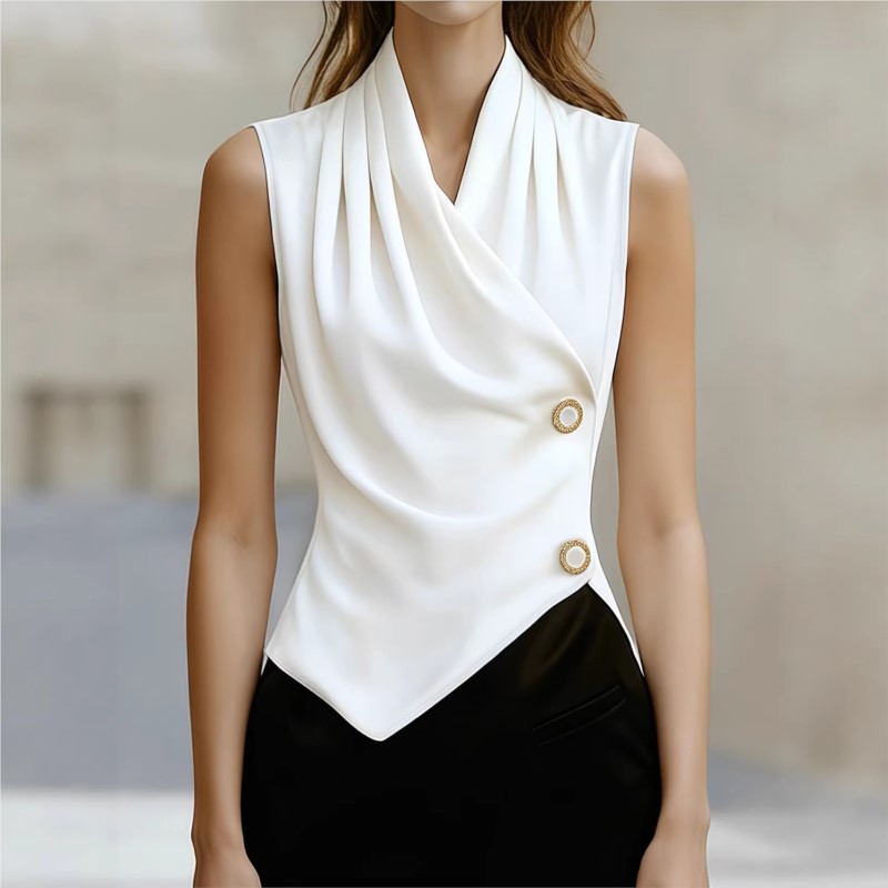 Blouses pour femmes 2026 Nouvelle mode estivale Col en V Plissé torsadé Sexy Polyvalent Chemise sans manches Hauts décontractés Vêtements pour femmes