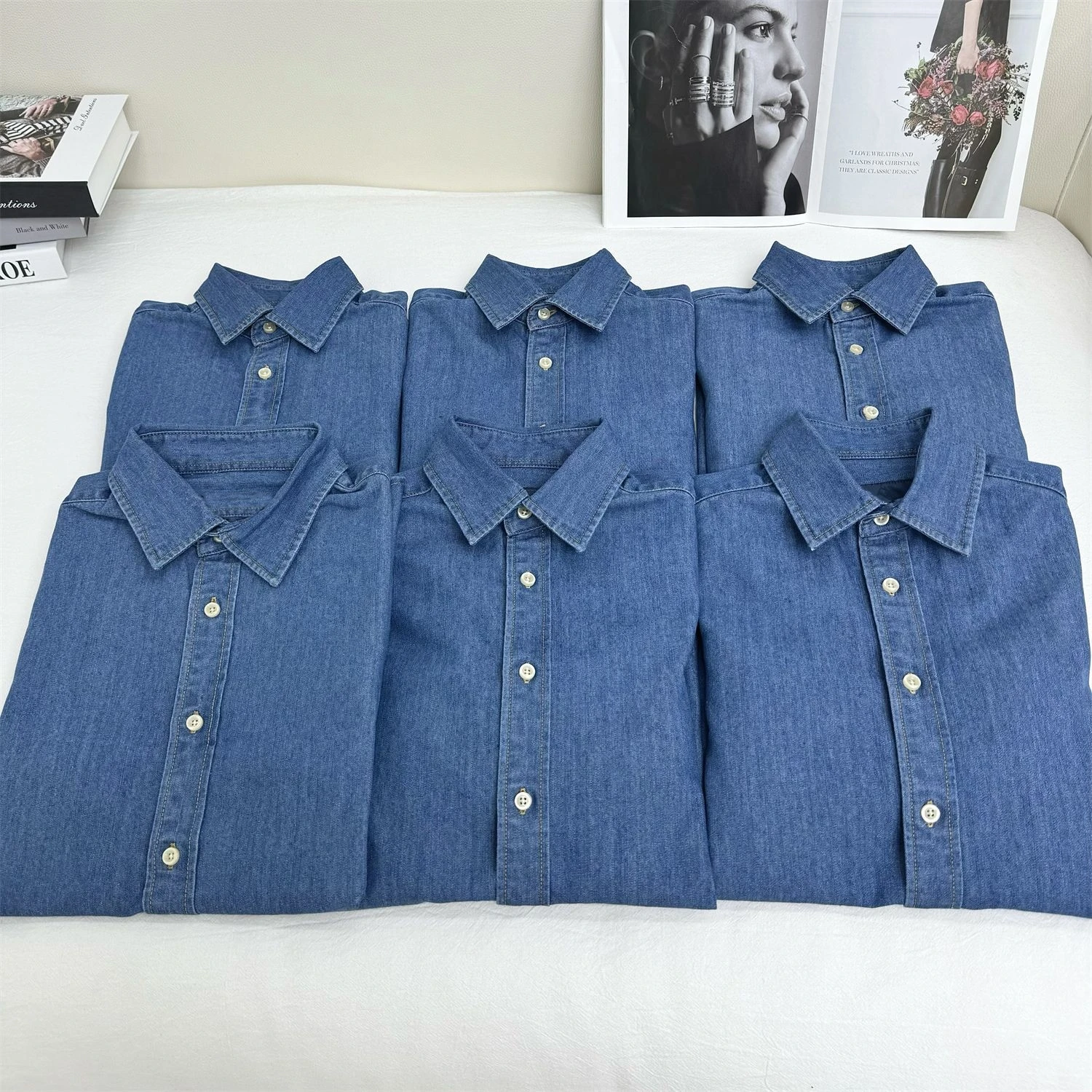 Chemise en jean pour femme, chemisier brodé classique style Old Money