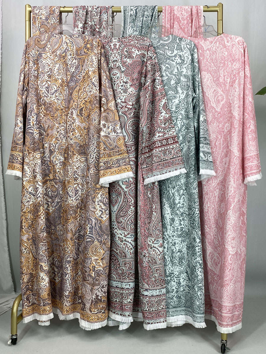 Nouvelle mode Dubaï : Abaya modeste pour femmes musulmanes, élégante robe arabe avec hijab, robe africaine à franges, cardigan islamique à manches longues et ajusté.
