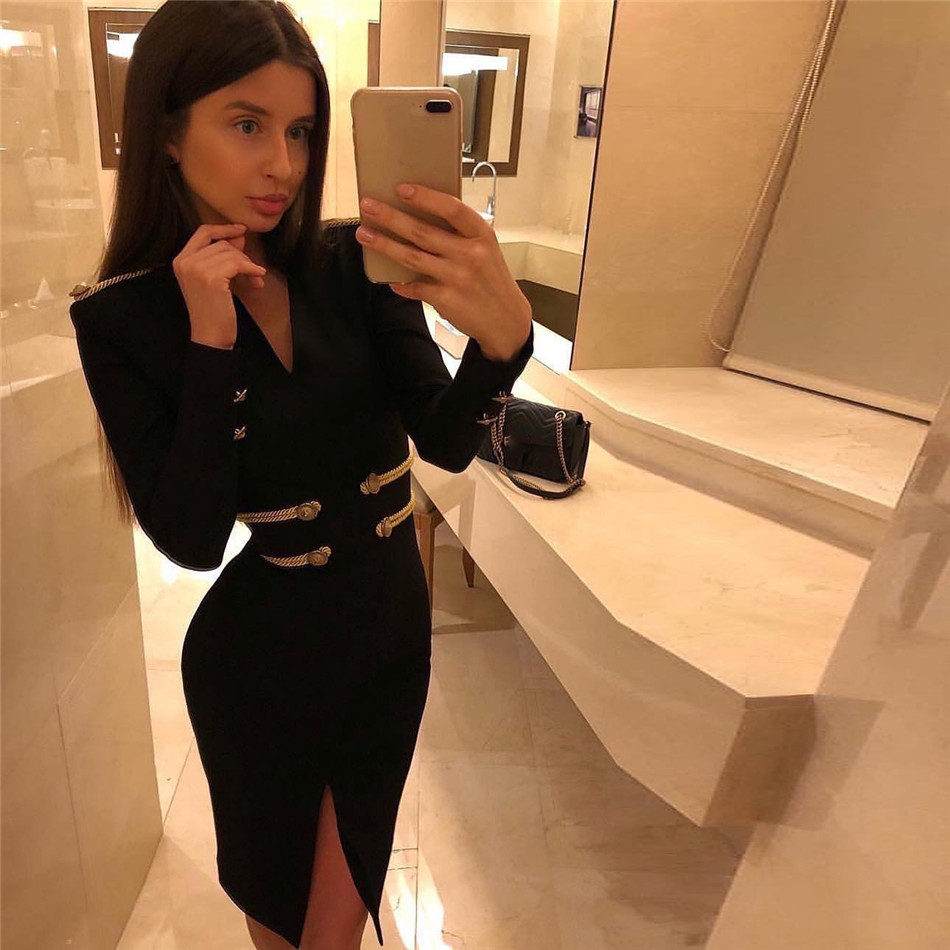 Robe à bandes pour femmes, manches longues, boutons élégants, Sexy, noir, solide, décontractée, Mini soirée, moulante, tenues, hiver