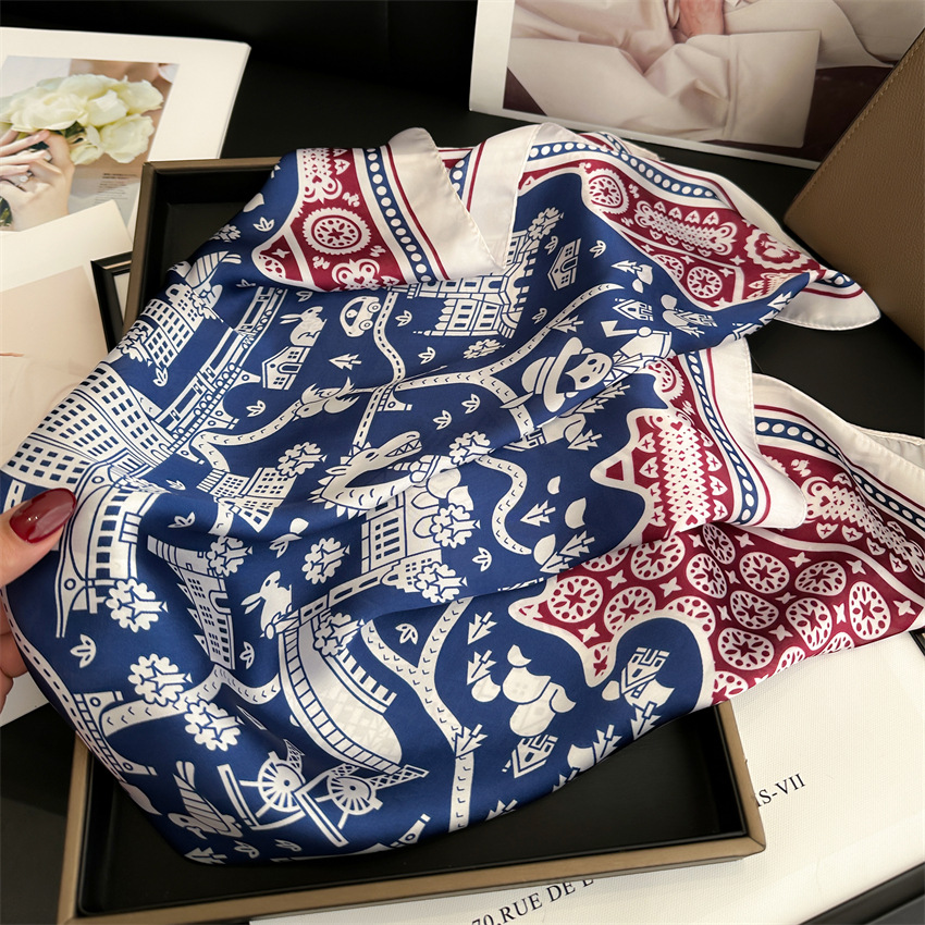 Foulard carré imprimé pied-de-poule d'inspiration Vintage, écharpe de cou fine et lisse en Satin doux, foulard de protection solaire pour femmes