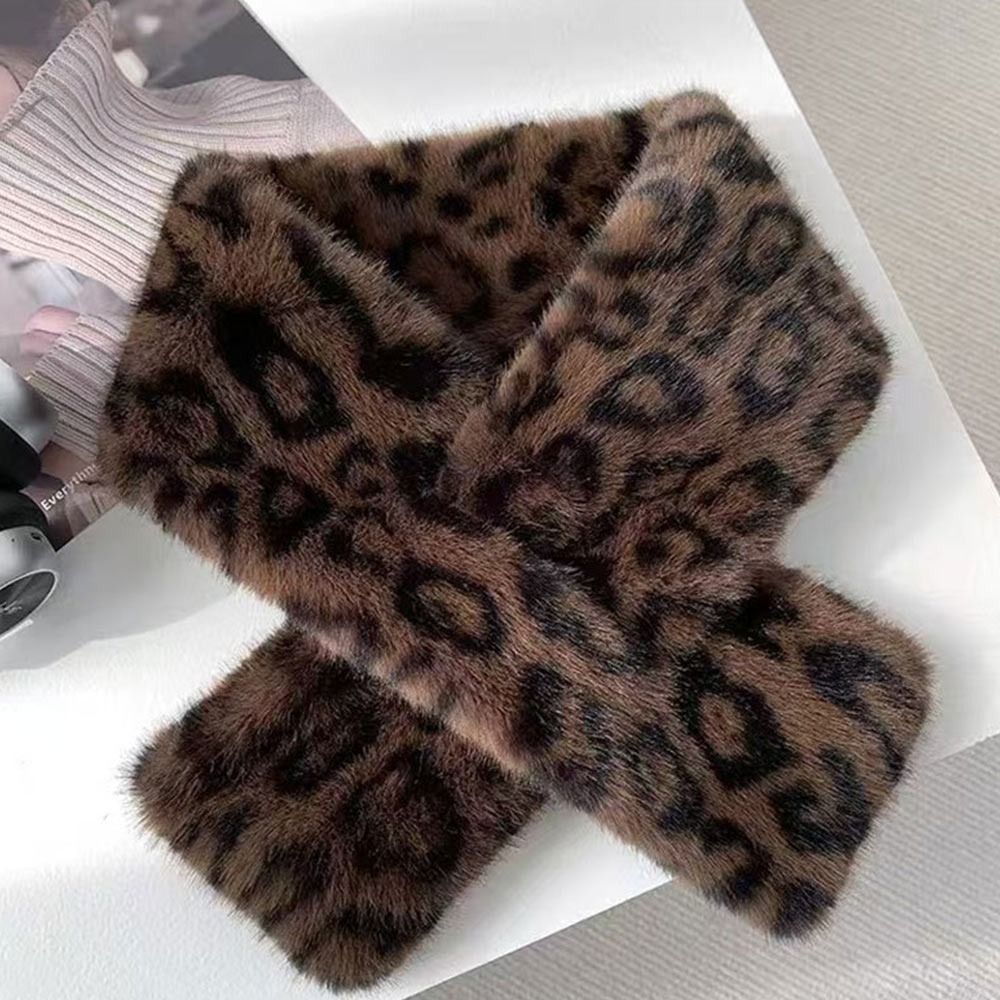 Mignon épaissir chaud imprimé léopard écharpe coupe-vent doux fausse fourrure écharpe Faux col fausse fourrure de lapin écharpe d'hiver vêtements pour femmes
