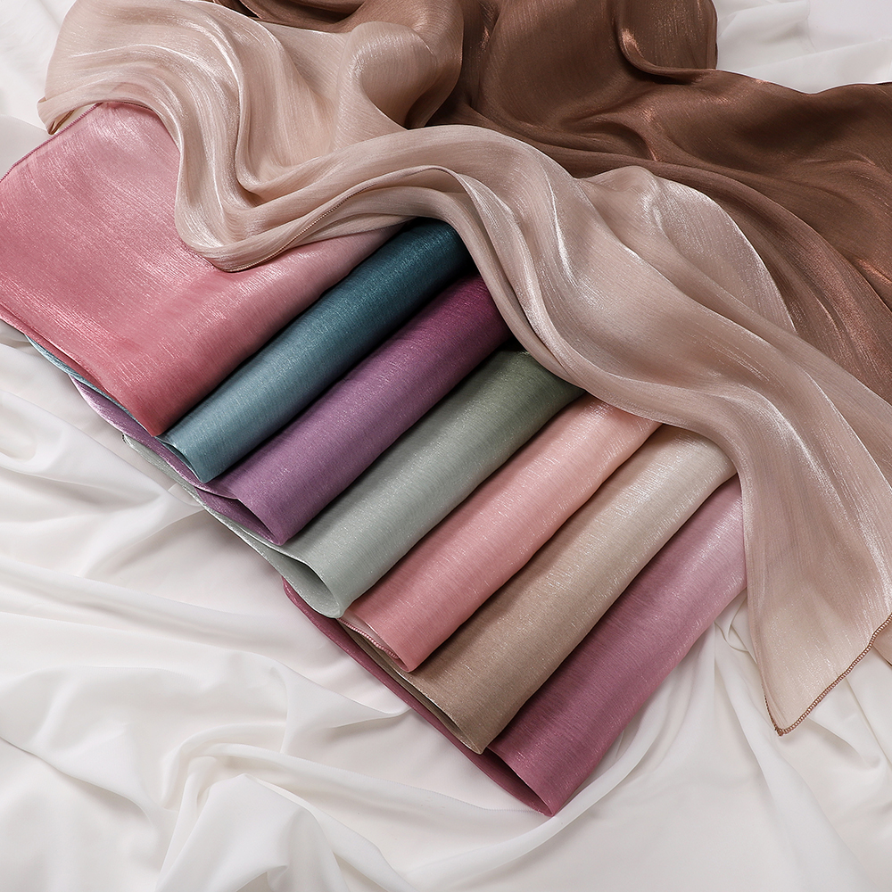 Hijab en satin brillant bicolore, foulards froissés, châle pour femmes, hijab musulman, bandana en crêpe, hijab en soie brillante islamique