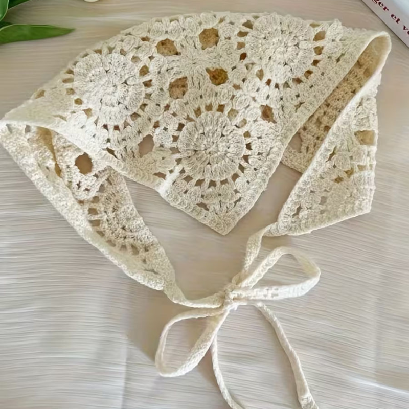 Foulard triangulaire en crochet pour femme, fait main, en dentelle, style japonais, tricoté ajouré, style champêtre doux, accessoires pour cheveux