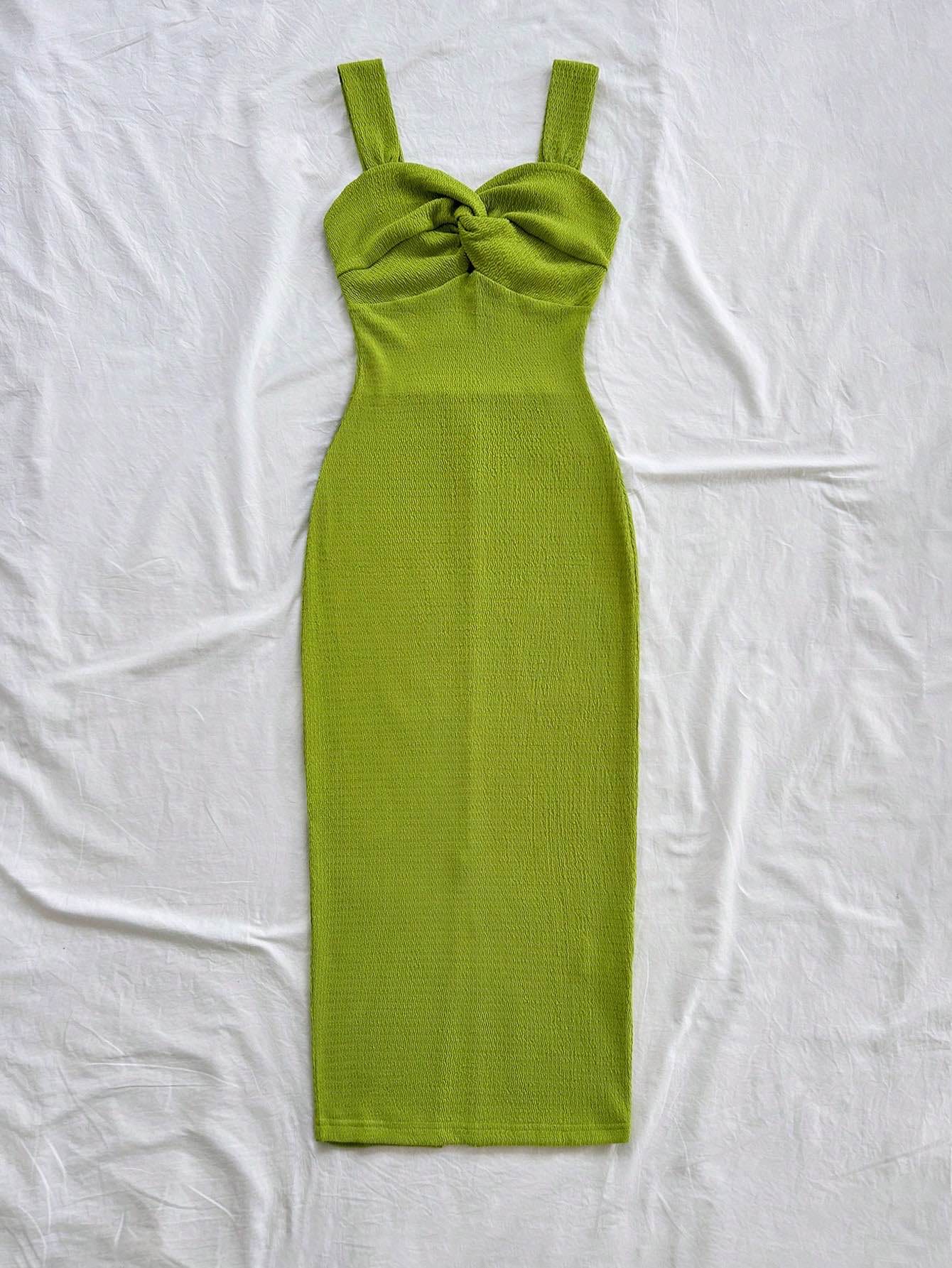 Robe longue élégante pour femme, robe maxi à bretelles épaisses avec fronces torsadées à l'avant et fente à l'arrière