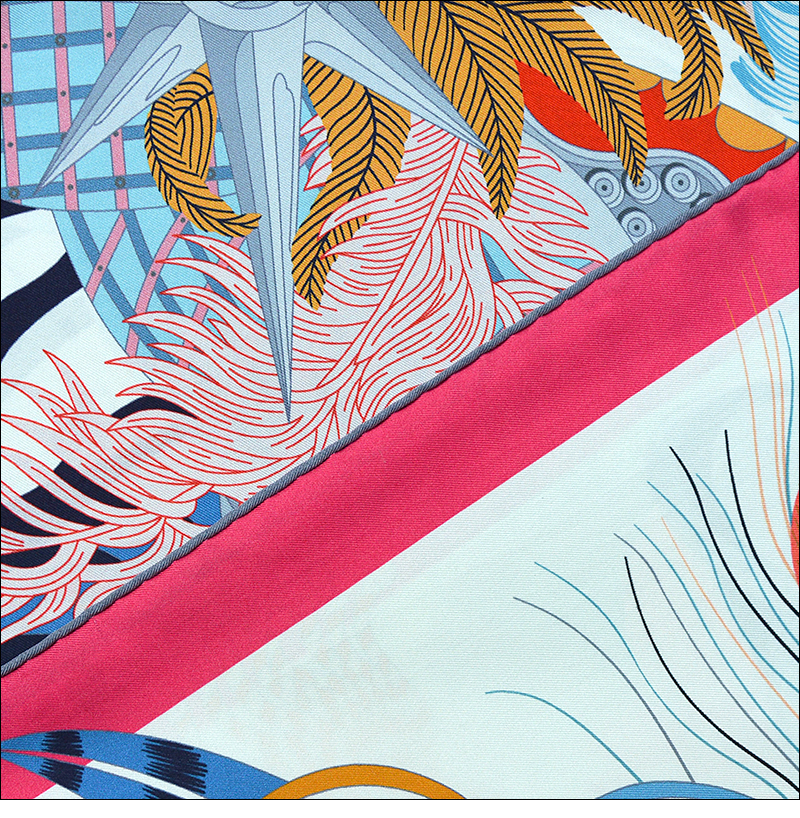 Écharpe en soie décorative rose 90*90, foulard en satin de soie, processus d'impression sur écran, bords frisés à la main "M90F275-2"