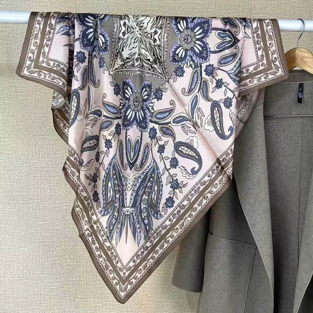 Écharpe carrée tendance pour femme en soie de mûrier 100% 90CM, foulard imprimé de haute qualité, bandana, châle, accessoires pour poignets