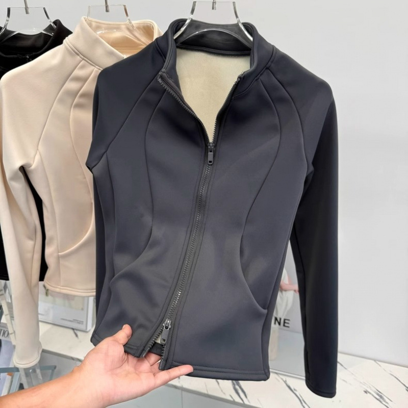 Veste de sport pour femme doublée polaire, col montant thermique, idéale pour le yoga, la course, le cyclisme, la gym et l'entraînement – Collection Automne Hiver