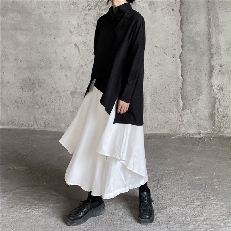 Femmes jupes gothique jupes irrégulières pantalons femmes taille haute blanc noir jupes longues femme jupes plissées Culottes femmes vêtements