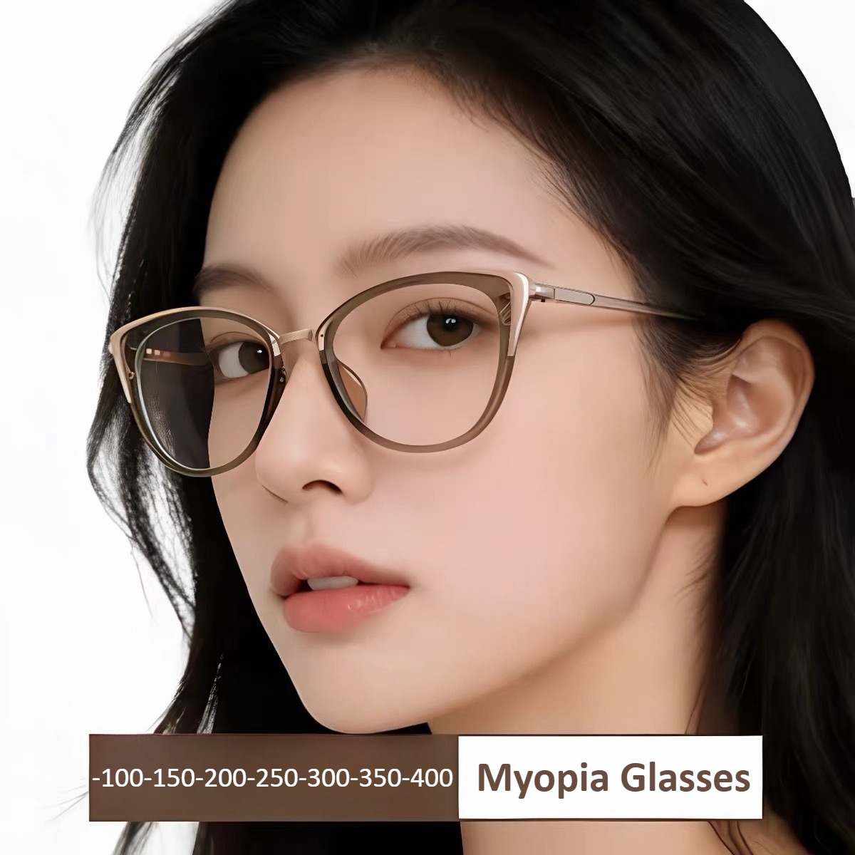 Lunettes de myopie œil-de-chat élégantes pour femmes, monture métallique anti-lumière bleue, lunettes de vue haute définition pour voir loin, dioptrie négative