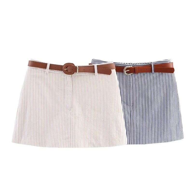 Femmes décontracté jupes rayées avec ceinture 2026 été femme taille haute a-ligne jupes élégant Streetwear dame Chic Shorts jupes