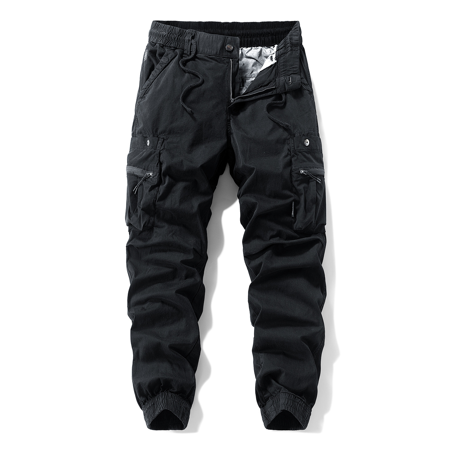 Pantalon cargo jogger pour homme avec fermeture éclair, taille élastique à cordon de serrage, bas de pantalon à revers, résistant à l'usure, pantalon tactique d'extérieur 539