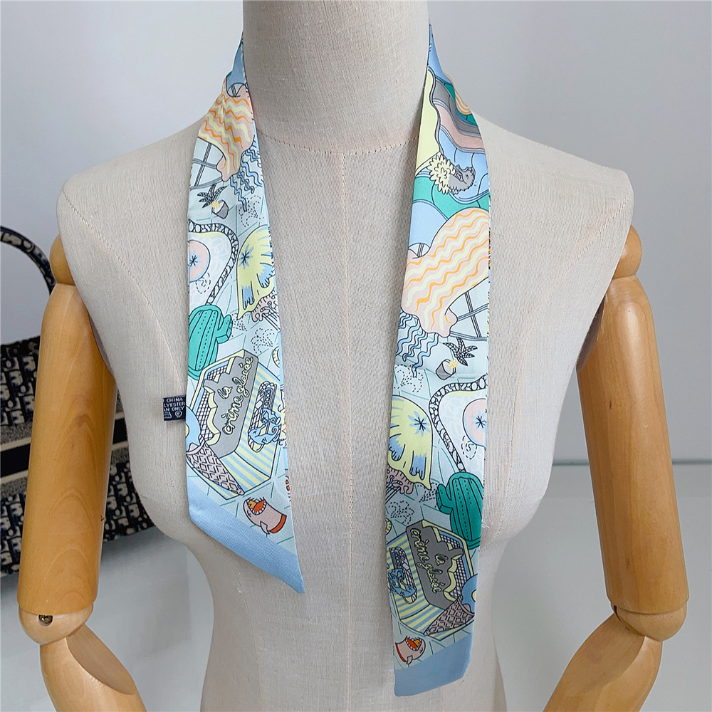 5 * 90 cm Nouvelle Mode Française Foulard en Soie Sergée pour Femme, Ruban Décoratif pour Sac, Petit Foulard en Soie, Vente en Gros