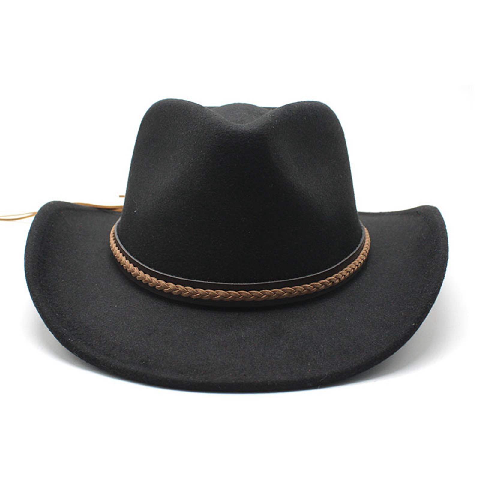 Chapeaux de cowboy rétro classiques pour femmes et hommes, chapeaux en feutre à large bord avec bande décorative