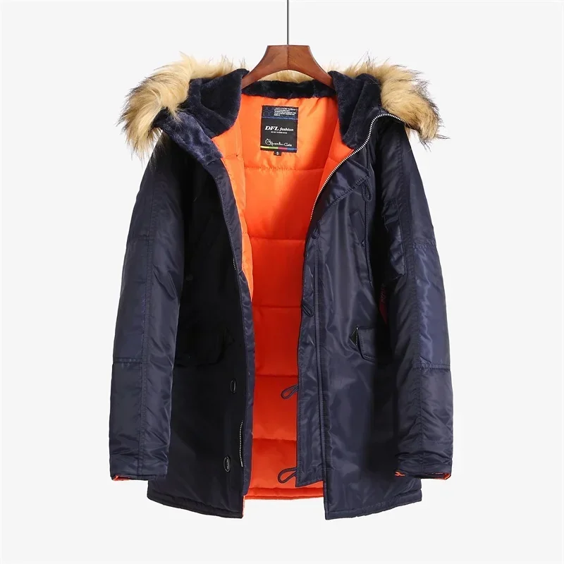 Grande taille militaire grande taille capuche de fourrure longue imperméable coupe-vent nouveau Parka d'hiver épais hommes veste de survêtement manteau USA taille Parkas