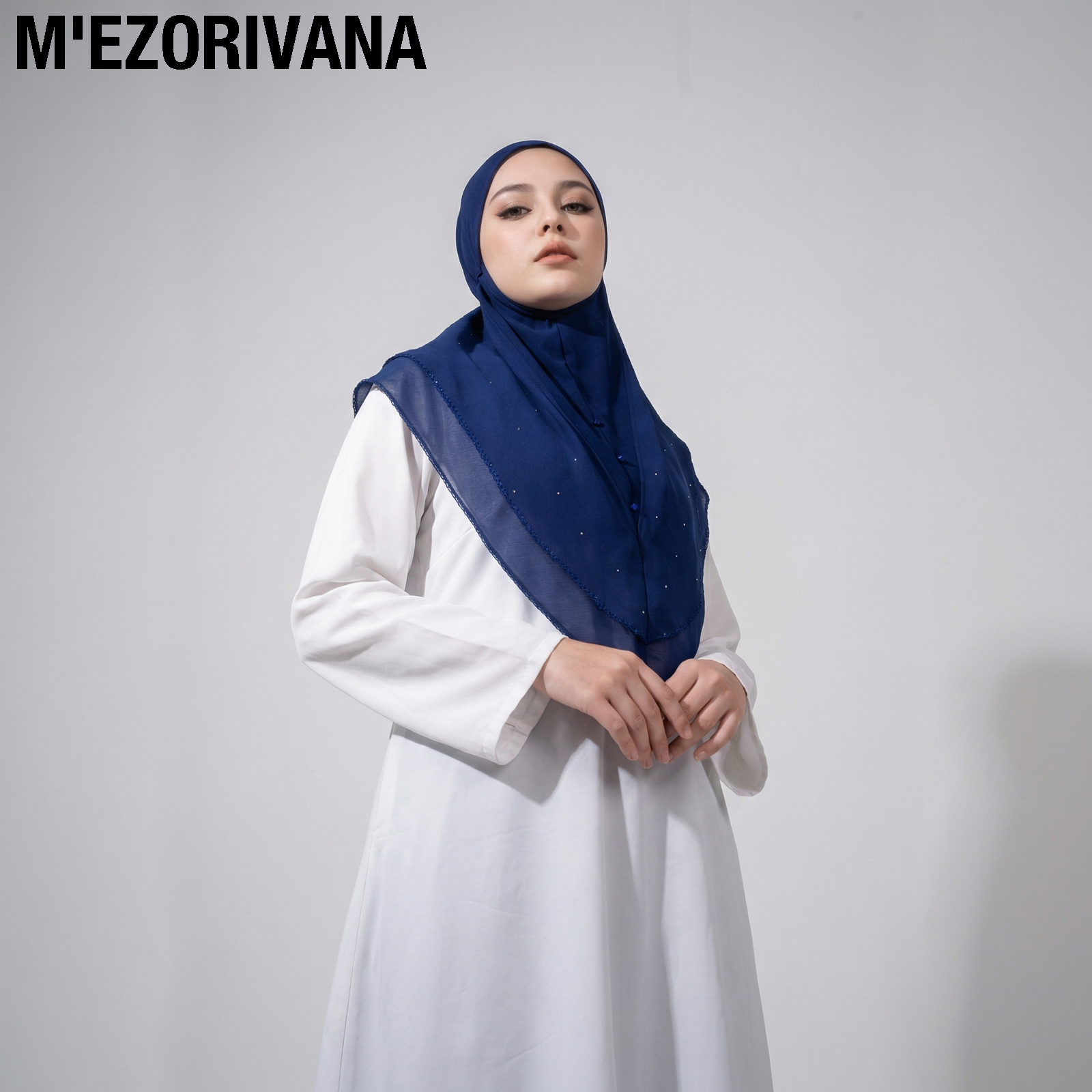 1 Hijab instantané pour femme musulmane, design à double couche en mousseline de soie avec motif étoilé orné de diamants, élégant, décontracté, tendance et magnifique, pratique à porter, adapté pour les occasions telles que le Ramadan et les cadeaux de l'Aïd.