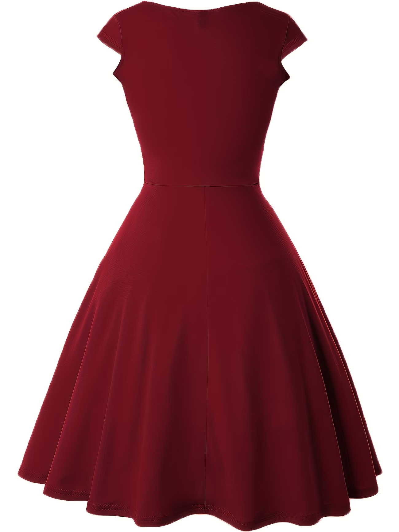 Robe élégante pour femme à col rond, manches courtes, unie, coupe trapèze, longueur genou, taille haute, pour soirée, mariage, décontractée, voyage