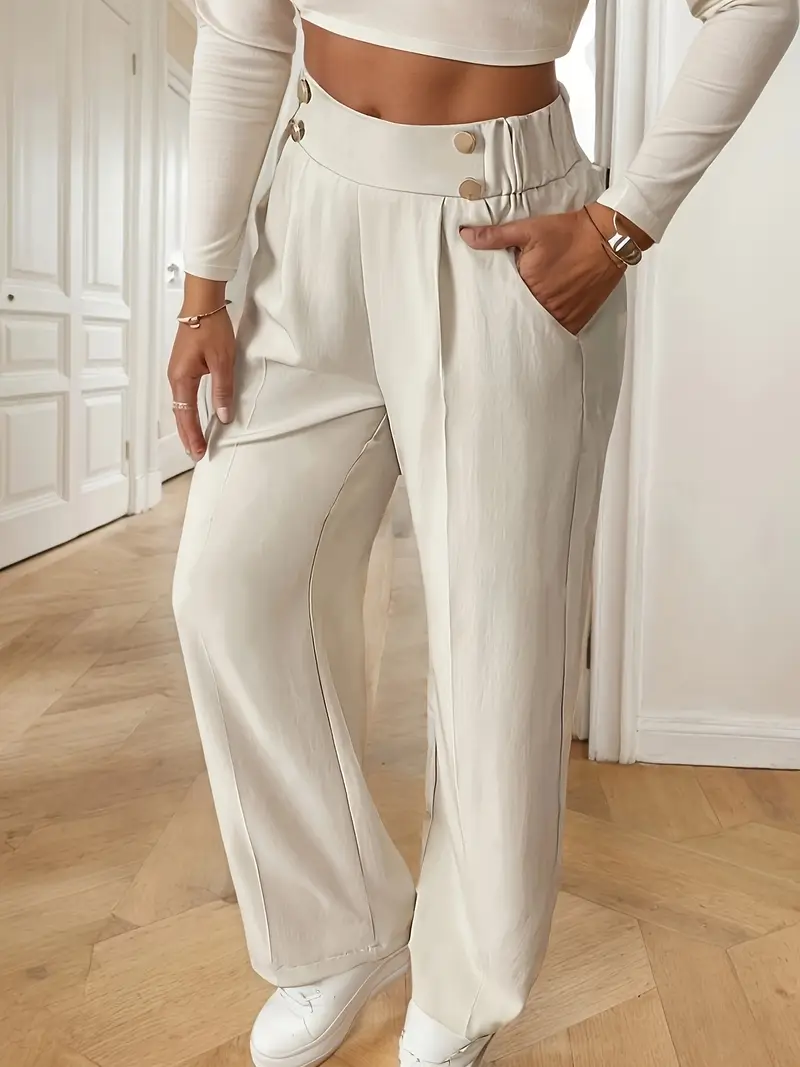 Pantalon taille haute à jambes larges pour femmes, nouveau pantalon fluide au sol, pantalon de salon minimaliste à coupe droite avec taille élastique, 2025