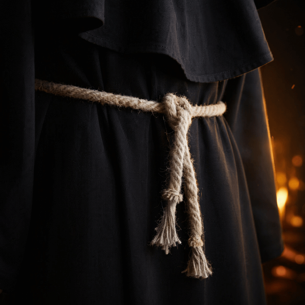 Robe de moine médiévale à capuche, ornée d'une croix rétro, cape à capuche, costume de sorcier/prêtre avec cordon de taille, costume de cosplay d'Halloween