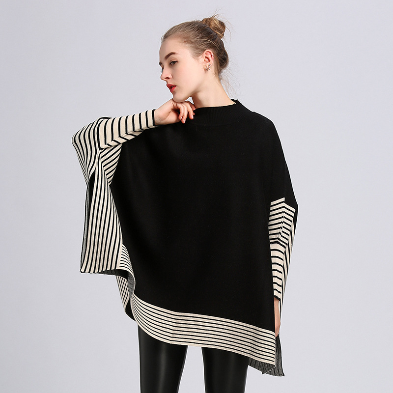 Poncho à col roulé pour femme, pull à manches chauve-souris rondes, châle pour femme, automne, hiver, printemps, nouveau