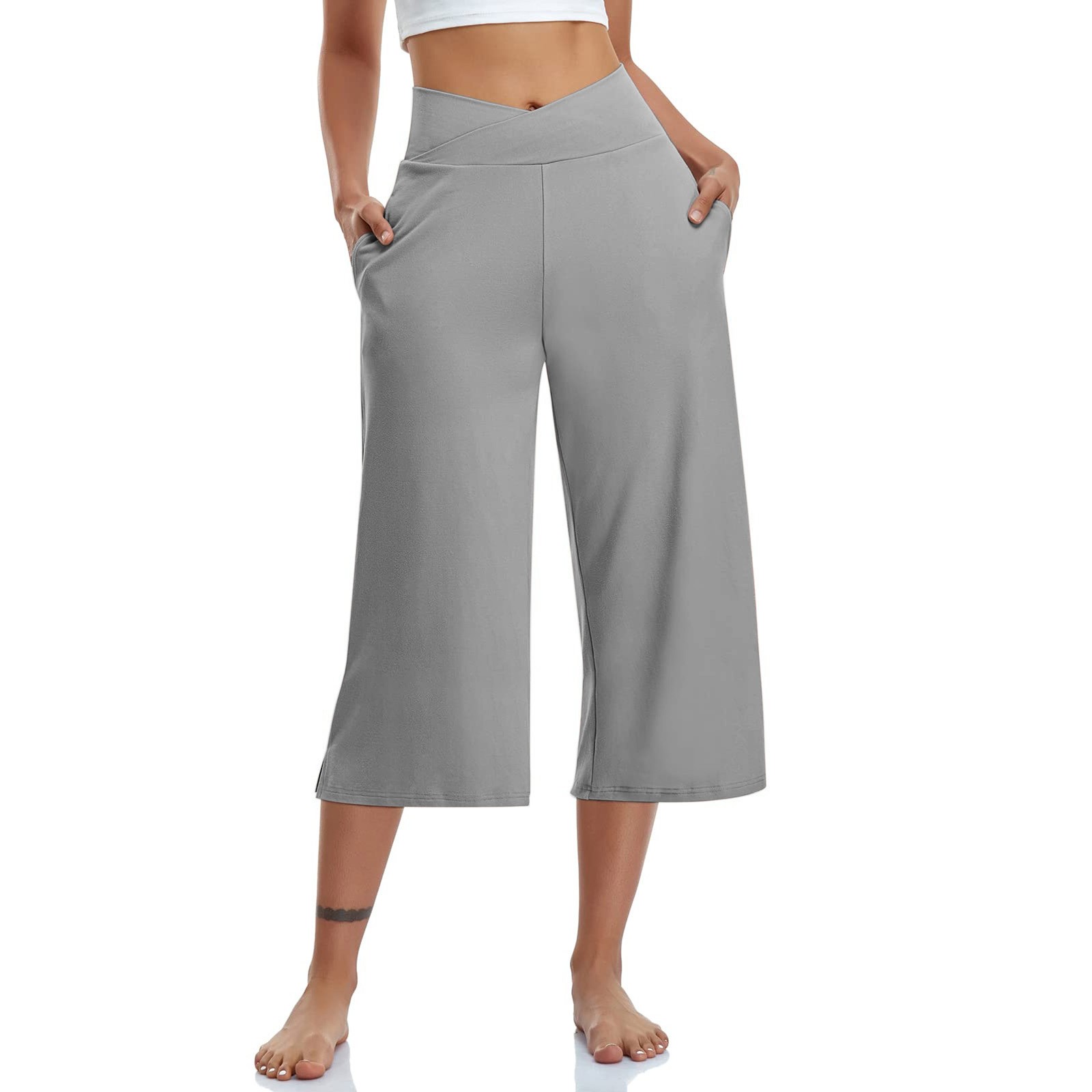 Pantalon de sport taille haute élastique pour femme, pantalon décontracté, pantalon long, capris coupe couvertes, jogging de yoga, document solide, été, 3/4