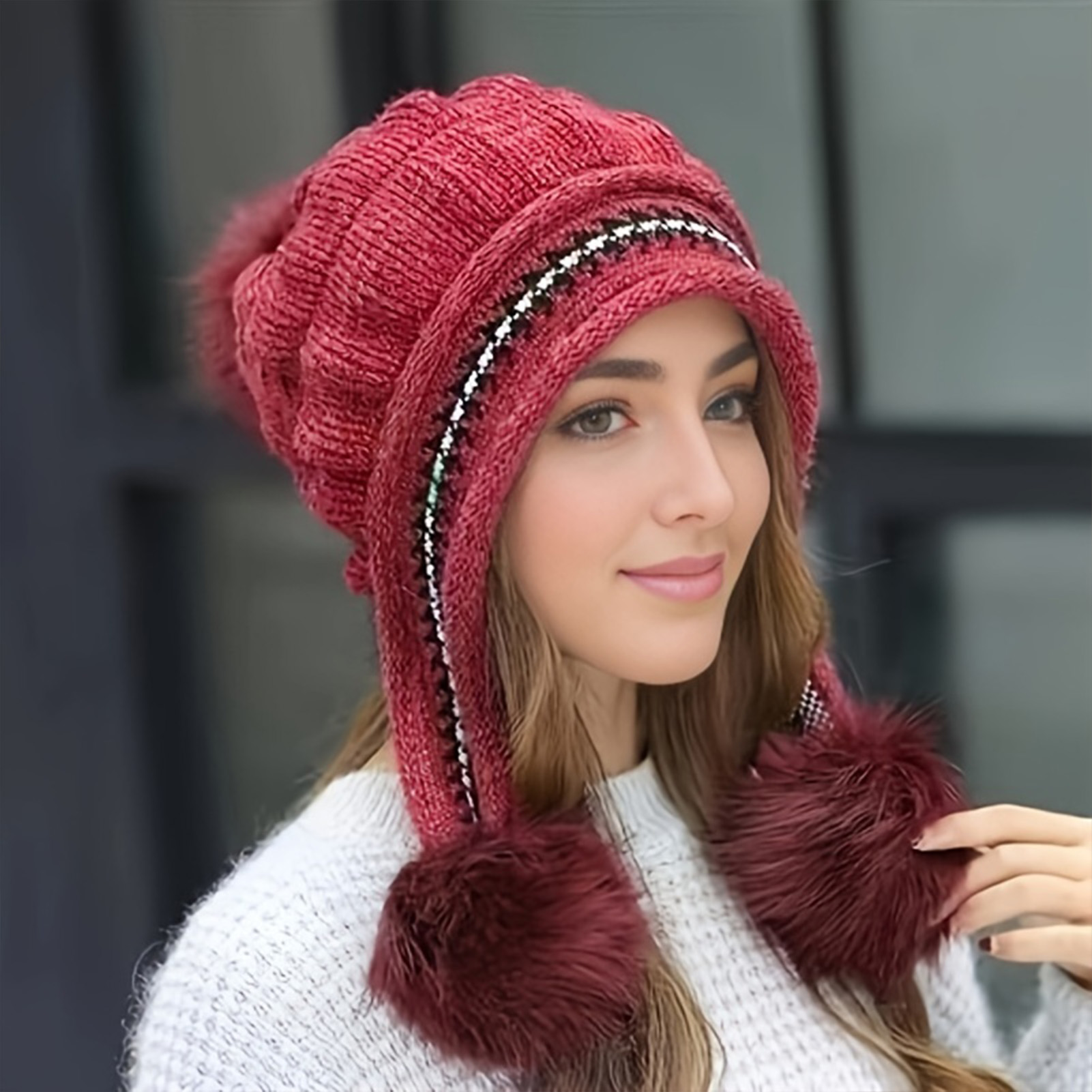 Chapeau en fourrure douce et chaude pour femme, doublure polaire, bonnet tricoté, décontracté, ample, épais, thermique, pour temps froid, hiver