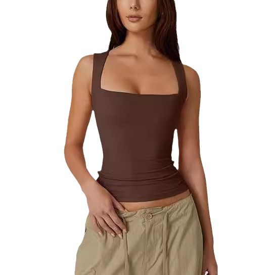 Nouveau gilet femme serré col carré 9 couleurs Sexy à la mode haut de rue sans manches noir bretelles sangle réservoir blanc