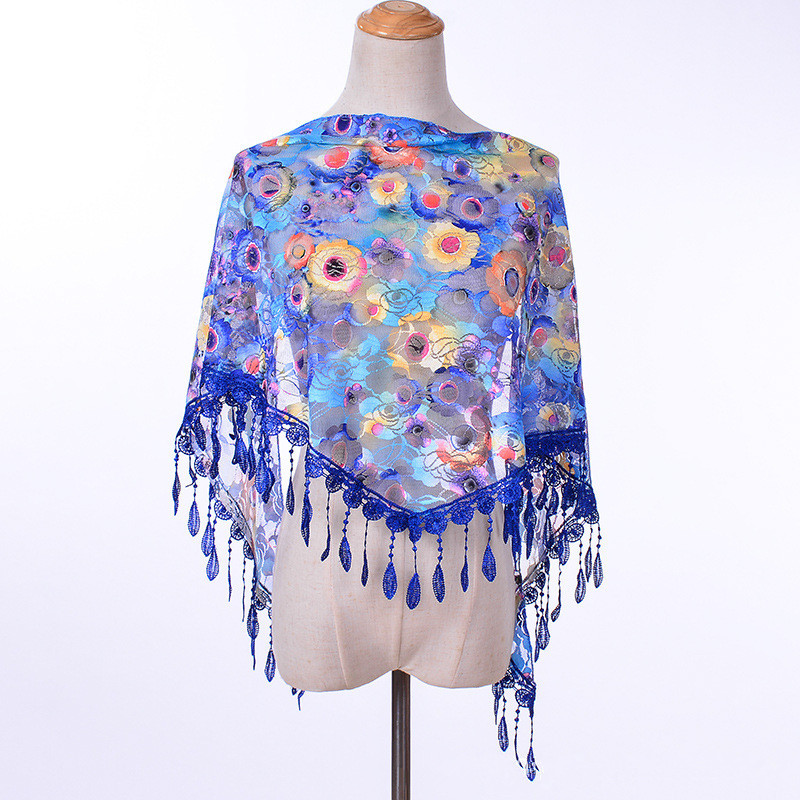 Écharpe triangulaire en dentelle avec pompon pour femmes musulmanes, châle à fleurs, élégant et respirant, accessoires d'extérieur pour mariage, 50x150cm, nouvelle collection