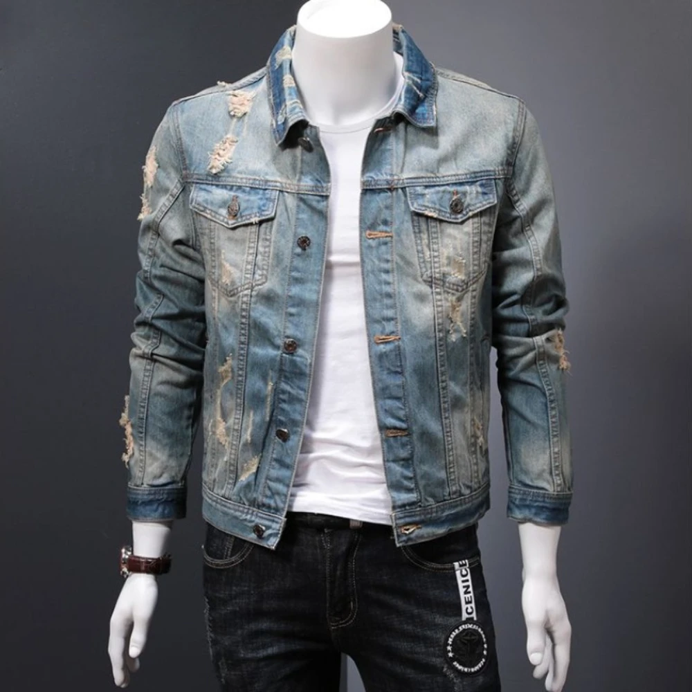 Vestes en denim rembourrées pour hommes, bouton chaud, vêtements élastiques coréens, tissu au prix le plus bas, manteau de cowboy lavé porté par Joker